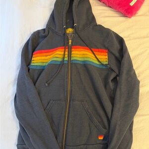 RARE RETIRED Aviator Nation Rainbow Stripe Hoodie 6 stripe navy
